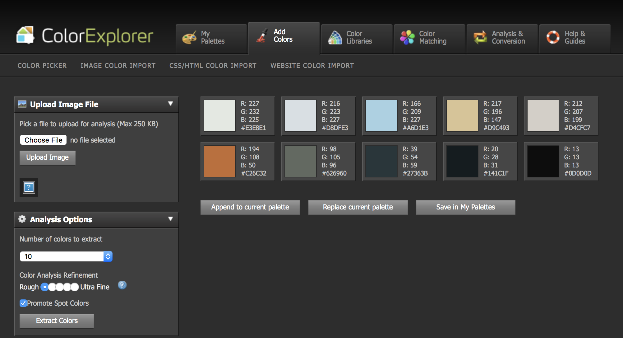  ColorExplorer interface 