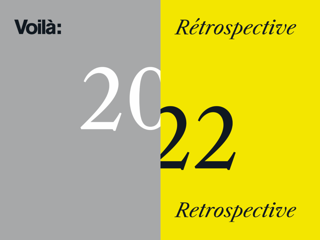 Le texte Voilà rétrospective 2022, sur fond gris et jaune.