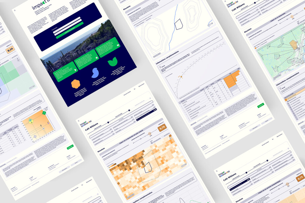 Une vue des différentes pages de l’outil en ligne conçu pour Biodiversité Québec.